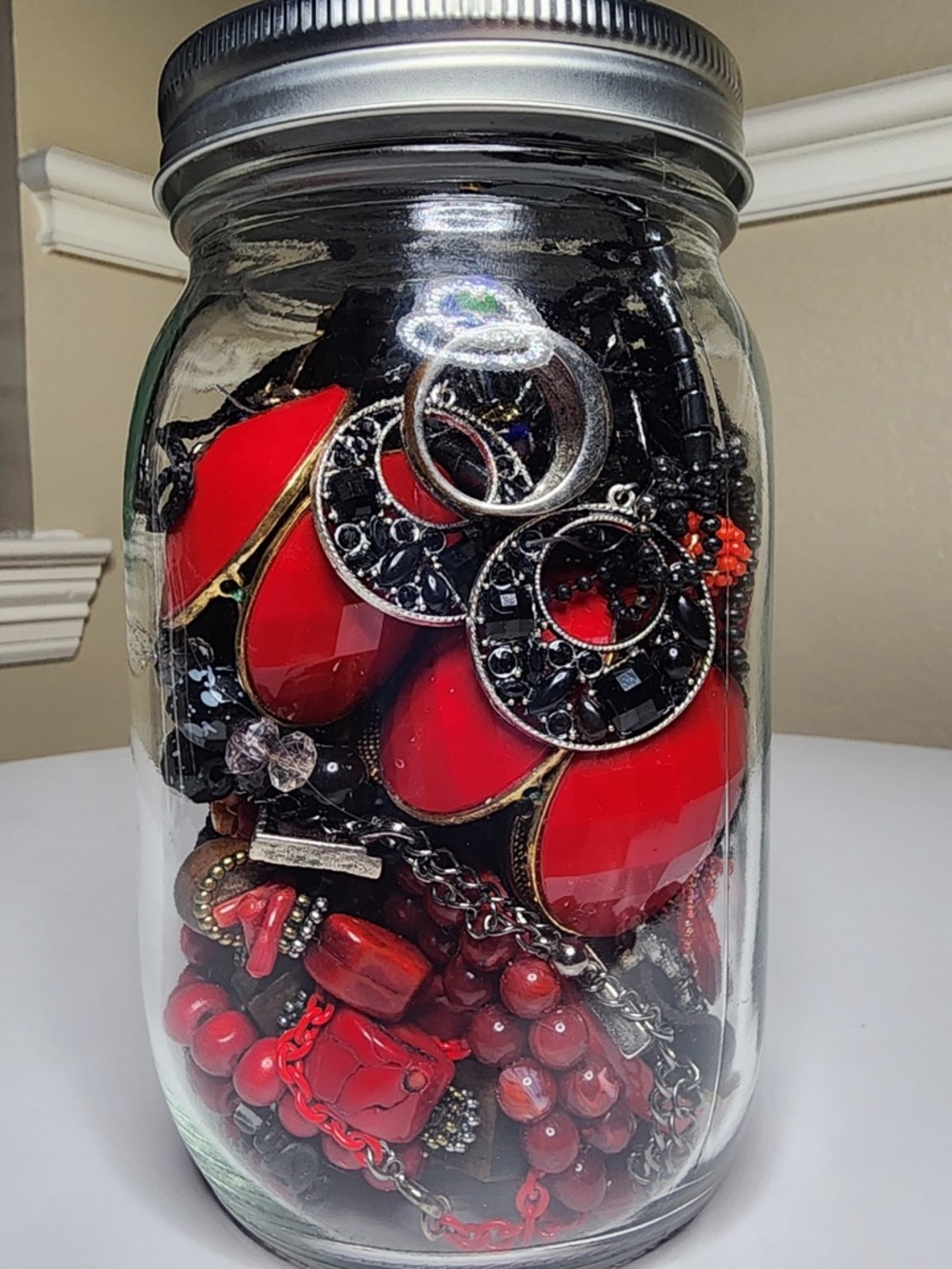 Large Black and Red Themed Jewelry Jar